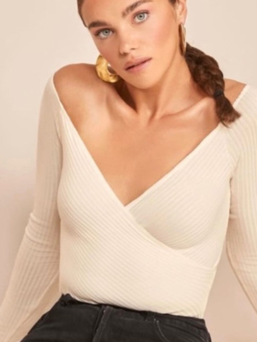 NWOT Reformation 'Minnie' Crossover Ribbed Top Ivory, Small